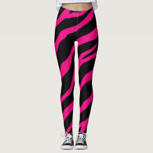 Roze en zwarte streep, druk van wilde dieren leggings