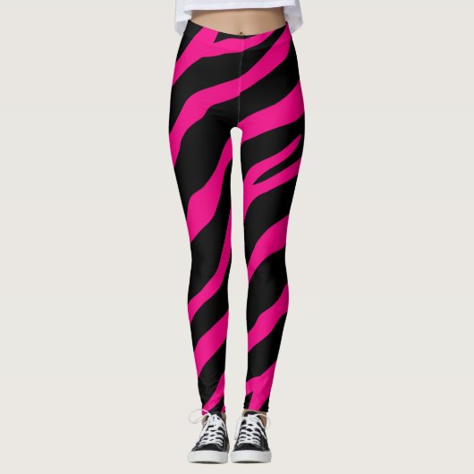 Roze en zwarte streep, druk van wilde dieren leggings (Voorkant)
