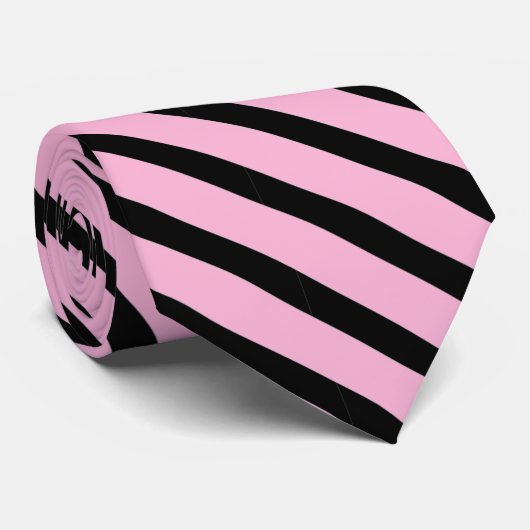 roze en zwarte streep stropdas (Opgerold)