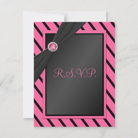 Roze en zwarte strepe R.S.V.P.-Kaart RSVP Kaartje (Voorkant)