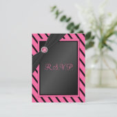Roze en zwarte strepe R.S.V.P.-Kaart RSVP Kaartje (Staand voorkant)