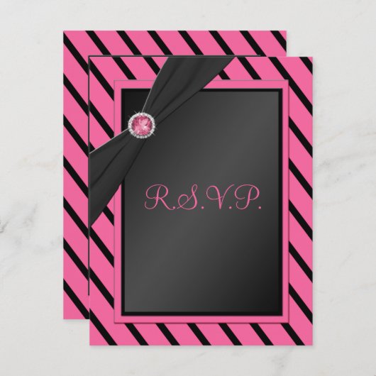 Roze en zwarte strepe R.S.V.P.-Kaart RSVP Kaartje (Voorkant / Achterkant)