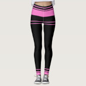 Roze en zwarte strepen leggings (Voorkant)
