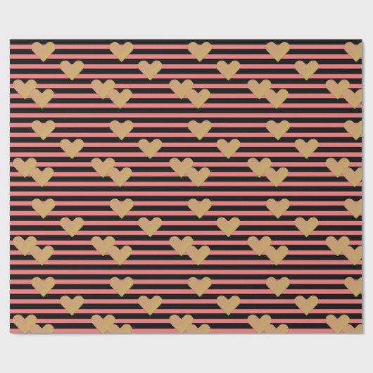 Roze en zwarte strepen Valentijn Cadeaupapier (Vlak)