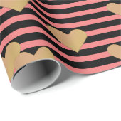 Roze en zwarte strepen Valentijn Cadeaupapier (Rol Hoek)