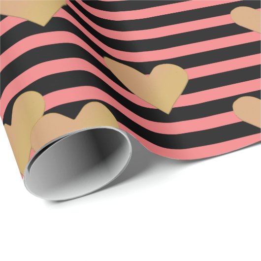 Roze en zwarte strepen Valentijn Cadeaupapier (Rol Hoek)