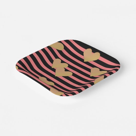 Roze en zwarte strepen Valentijn Papieren Bordje (Gebogen)