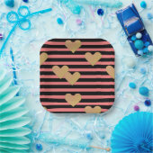 Roze en zwarte strepen Valentijn Papieren Bordje (Feest)