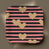 Roze en zwarte strepen Valentijn Papieren Bordje