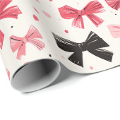 Roze en zwarte strik afdrukken cadeaupapier (Rol Hoek)