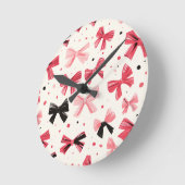 Roze en zwarte strik afdrukken ronde klok (Hoek)