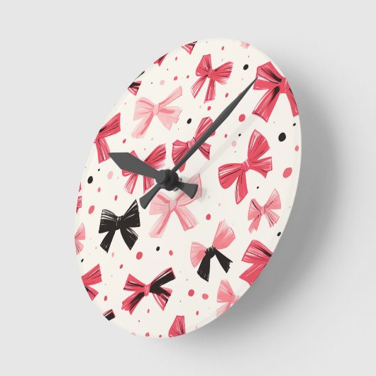 Roze en zwarte strik afdrukken ronde klok (Hoek)