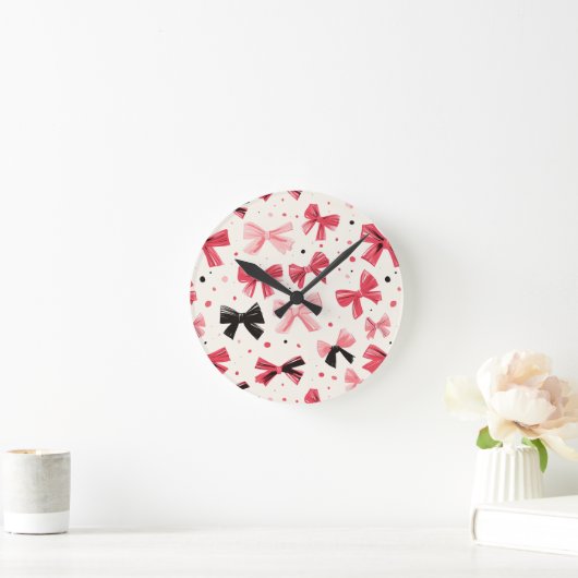 Roze en zwarte strik afdrukken ronde klok (Huis)