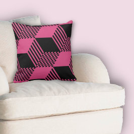 roze en zwarte Stripe Diamond Checker Kussen