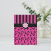 Roze en zwarte Striped RSVP-kaart RSVP Kaartje (Staand voorkant)
