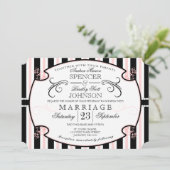Roze en zwarte striped Typography Wedding Invite Kaart (Staand voorkant)