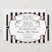 Roze en zwarte striped Typography Wedding Invite Kaart (Voorkant)