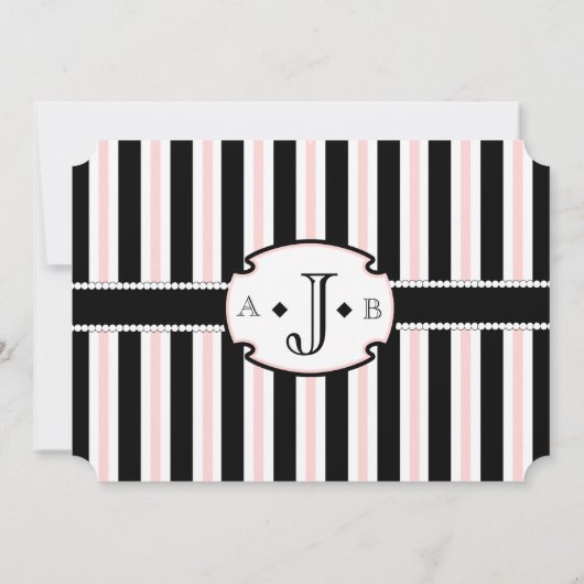 Roze en zwarte striped Typography Wedding Invite Kaart (Achterkant)