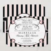 Roze en zwarte striped Typography Wedding Invite Kaart (Voorkant / Achterkant)