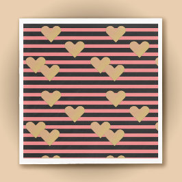 Roze en zwarte stripes Valentijn papier Servet
