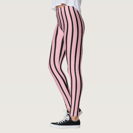 Roze en zwarte strippatroon leggings (Links)