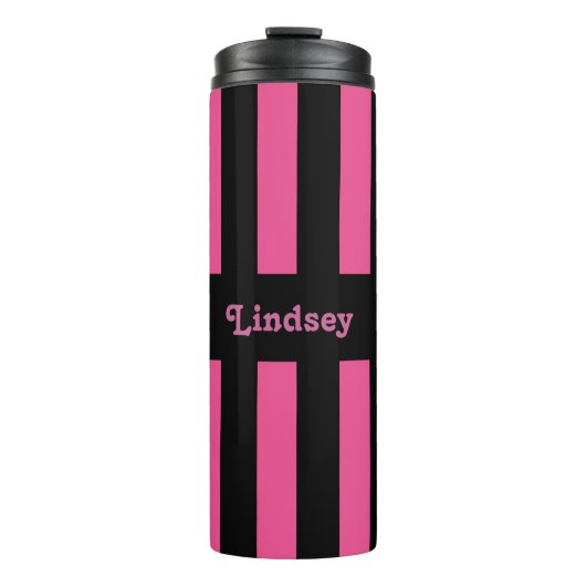 Roze en zwarte strips Thermal Tumbler Thermosbeker (Voorkant)