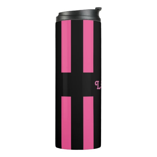 Roze en zwarte strips Thermal Tumbler Thermosbeker (Gedraaid links)