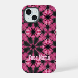 Roze en zwarte stropdas dye gepersonaliseerde naam iPhone 15 case