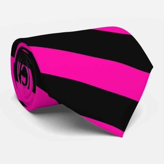 Roze en zwarte Stropdas met streping (Opgerold)