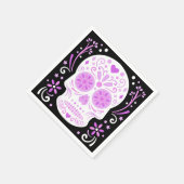 Roze en zwarte suikerschedel servet (Hoek)