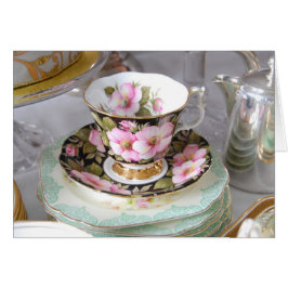  Roze en Zwarte Teacup en Saucer