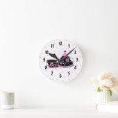 Roze en zwarte Teapot Kitchen-klok Ronde Klok (Huis)