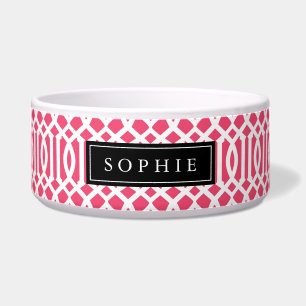 Roze en zwarte trellis monogram voerbakje