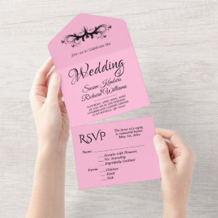 Roze en zwarte triviste w Rsvp Wedding All In One Uitnodiging