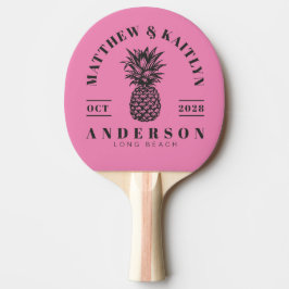 Roze en Zwarte Tropische Ananas Bruiloft Tafeltennisbatje