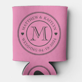 Roze en Zwarte Trouw Monogram Hart Blikjeskoeler