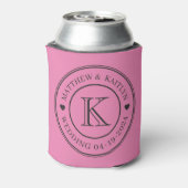 Roze en Zwarte Trouw Monogram Hart Blikjeskoeler (Blikje Achterkant)