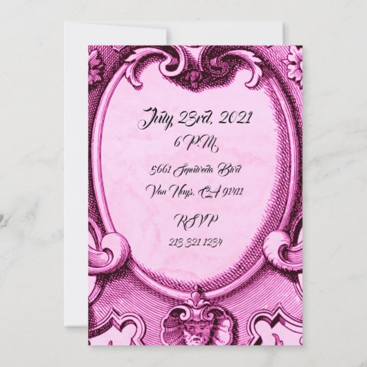 -roze en zwarte uitnodiging van de Birthday Party (Achterkant)