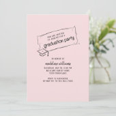 Roze en zwarte uitnodiging voor afstudeerfeest (Staand voorkant)