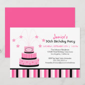 Roze en zwarte uitnodiging voor de 50e verjaardag  (Voorkant / Achterkant)