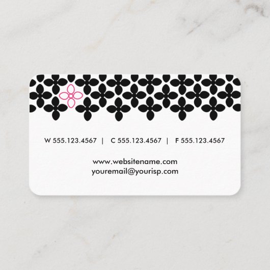 Roze en zwarte ventilator visitekaartje (Achterkant)