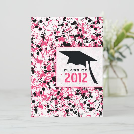 Roze en zwarte verf Splatter 2012 Graduation Kaart (Staand voorkant)