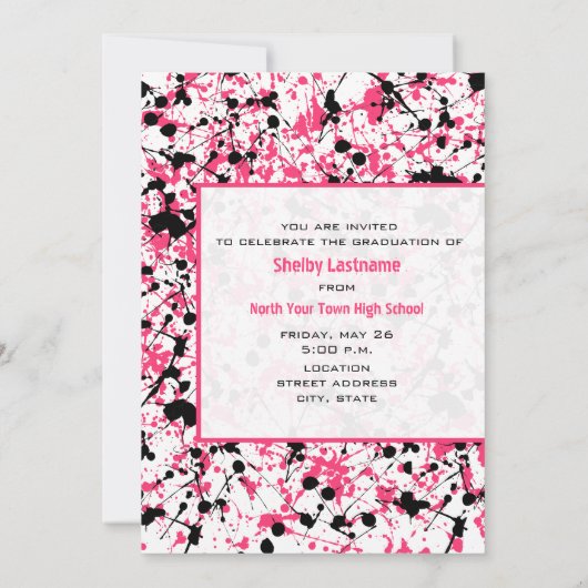 Roze en zwarte verf Splatter 2012 Graduation Kaart (Achterkant)