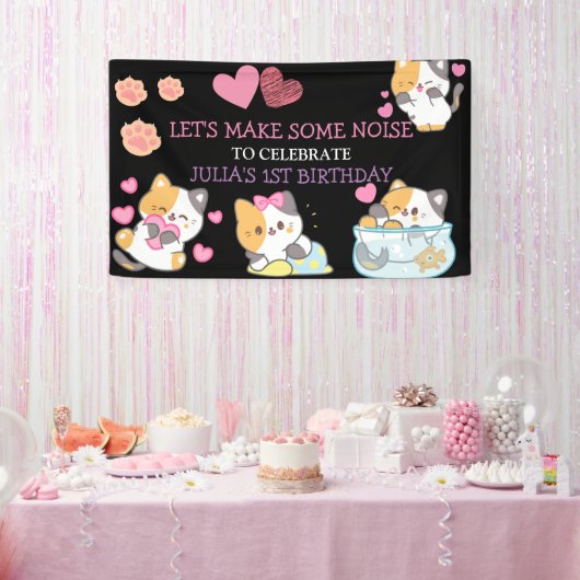 roze en zwarte verjaardagsbanner voor baby meisjes spandoek (Feest)