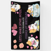 roze en zwarte verjaardagsbanner voor baby meisjes spandoek (Verticaal)