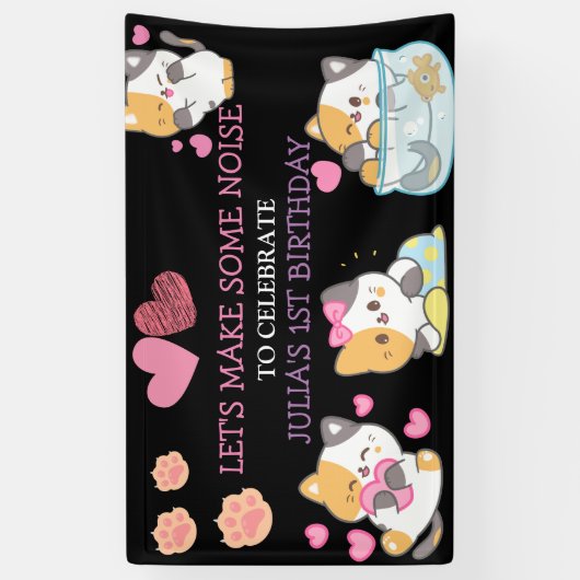 roze en zwarte verjaardagsbanner voor baby meisjes spandoek (Verticaal)