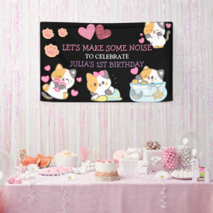 roze en zwarte verjaardagsbanner voor babymeisje spandoek