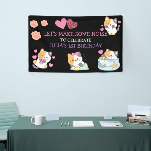 Roze en zwarte verjaardagsbanner voor babymeisjes spandoek (Beurs)