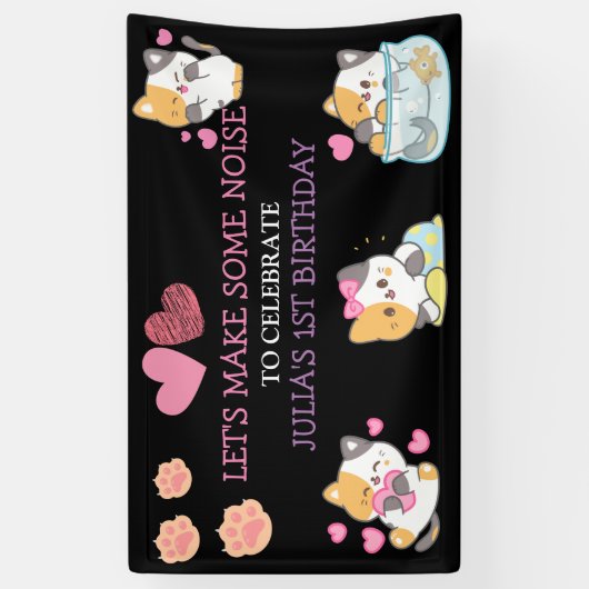 Roze en zwarte verjaardagsbanner voor babymeisjes spandoek (Verticaal)