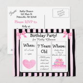 Roze en zwarte verjaardagsfeest Briefkaart (Voorkant / Achterkant)